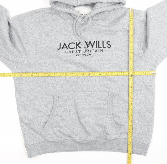 Jack Wills Mens Grey 2XL Pullover Hoodie Logo Fleece Sweatshirt