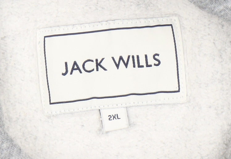 Jack Wills Mens Grey 2XL Pullover Hoodie Logo Fleece Sweatshirt