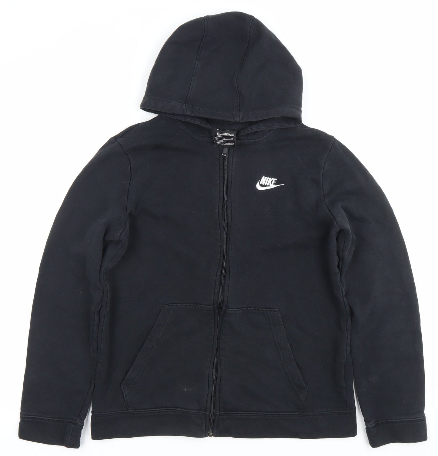 Nike Boys Black Full Zip Hoodie XL 158-170cm Standard Fit Logo