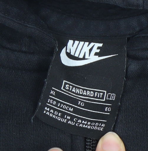 Nike Boys Black Full Zip Hoodie XL 158-170cm Standard Fit Logo