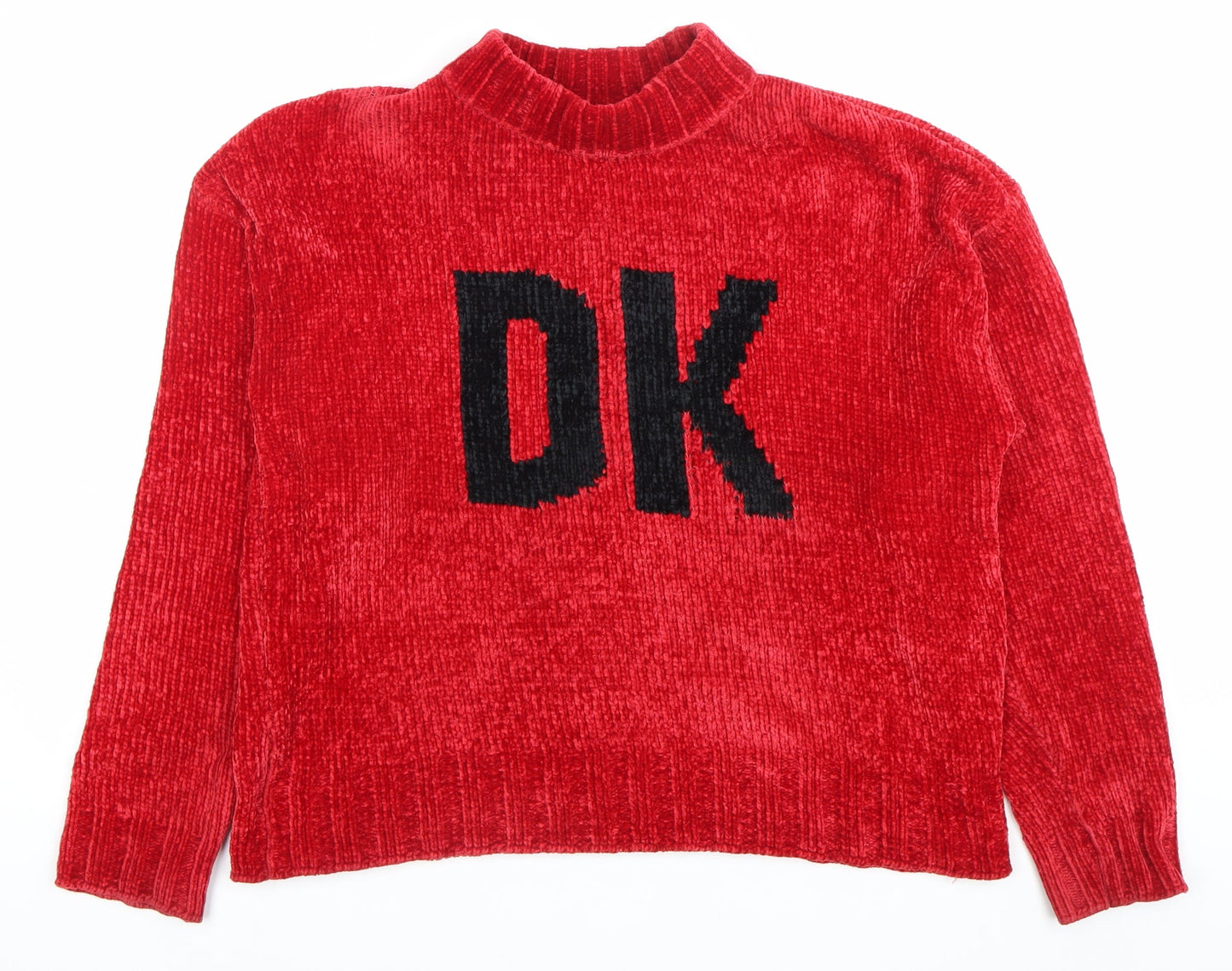 DKNY Womens Red Mock Neck Chunky Knit Pullover Jumper Size 14