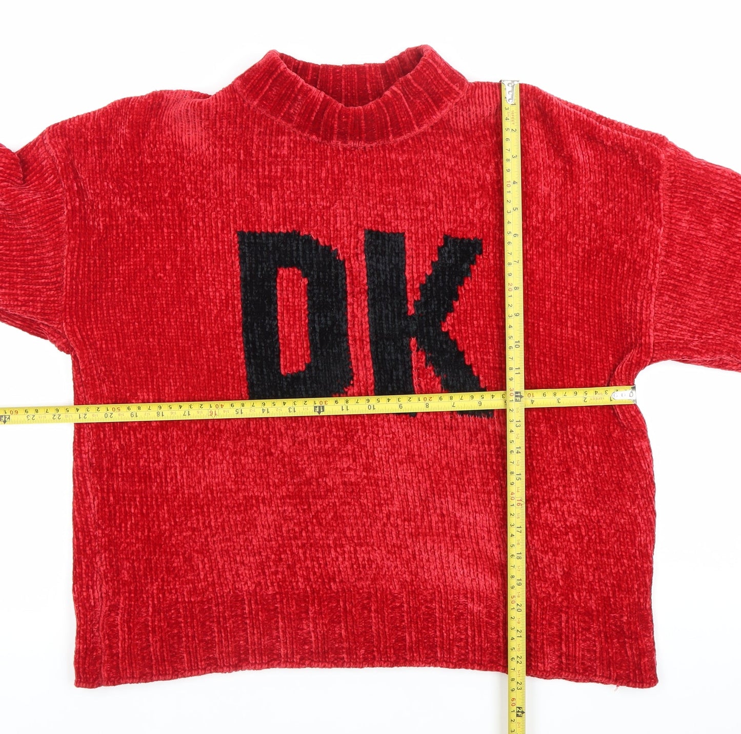 DKNY Womens Red Mock Neck Chunky Knit Pullover Jumper Size 14
