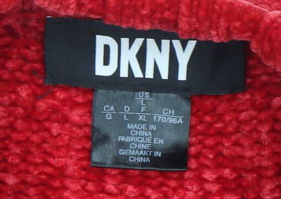 DKNY Womens Red Mock Neck Chunky Knit Pullover Jumper Size 14