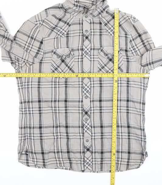 AllSaints Mens Grey Plaid Cotton Button-Up Shirt XL Long Sleeve