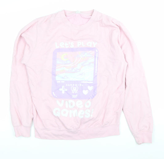 AWDis Womens Pink Graphic Pullover Sweatshirt Small Cotton Blend