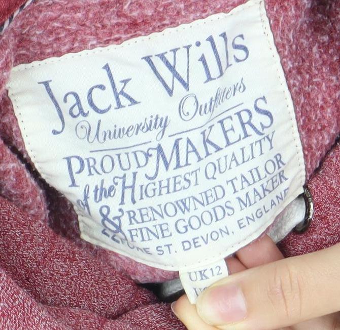 Jack Wills Womens Red Hoodie UK12 Pullover Cotton Blend Logo