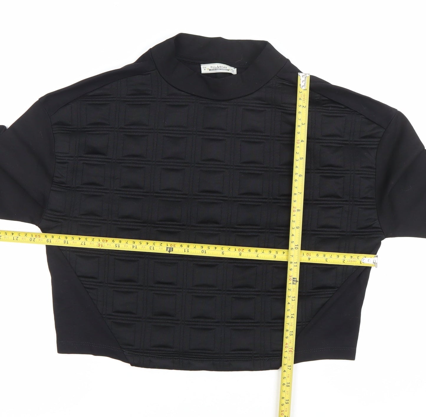 Pull&Bear Women Black Mock Neck Quilted Pullover Sweatshirt Size 12