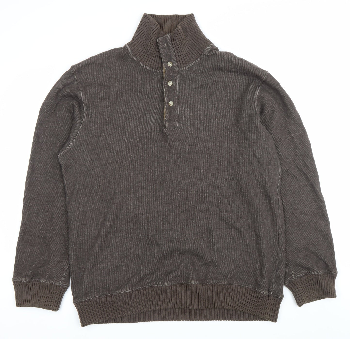 Marks and Spencer Mens Brown Henley Sweatshirt Medium Cotton