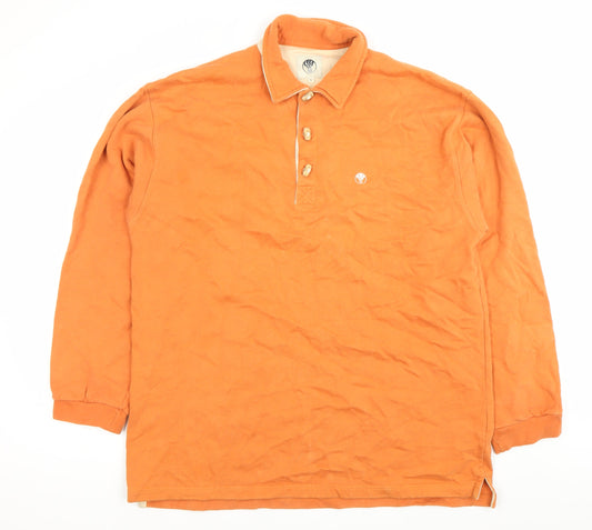 Fat Face Men’s Orange Cotton Collared Henley Sweatshirt Size L