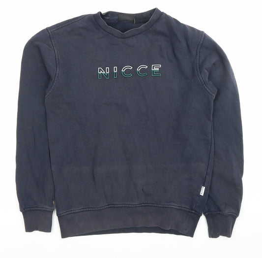 NICCE Mens Navy Blue XS Sweatshirt Crew Neck Pullover Logo Cotton