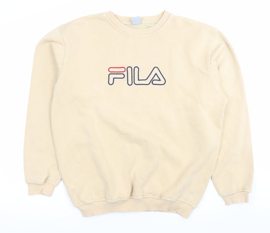 FILA Mens Beige Logo Sweatshirt L Pullover Crew Neck Casual