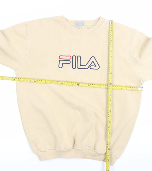 FILA Mens Beige Logo Sweatshirt L Pullover Crew Neck Casual