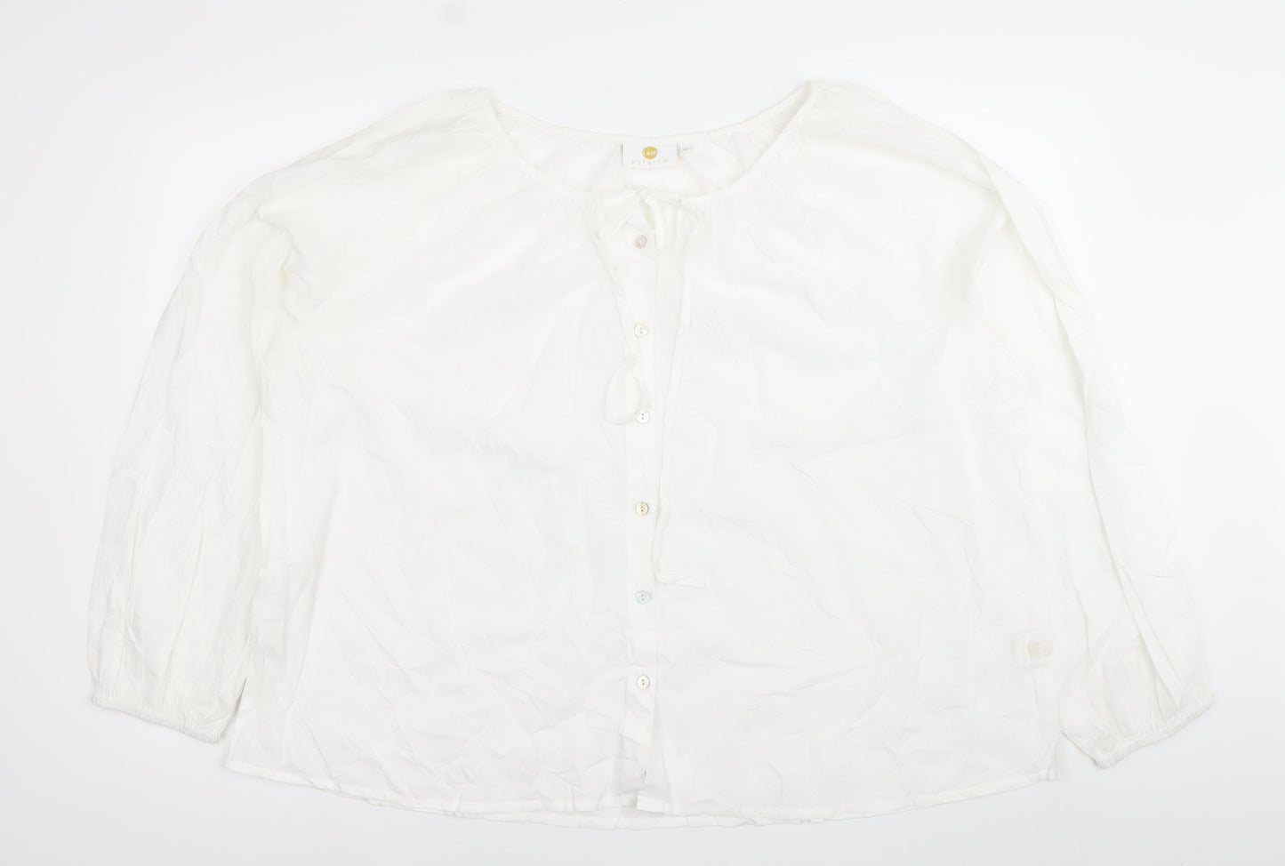 I Am Womens White Cotton XL Tunic Button-Up Long Sleeve Blouse