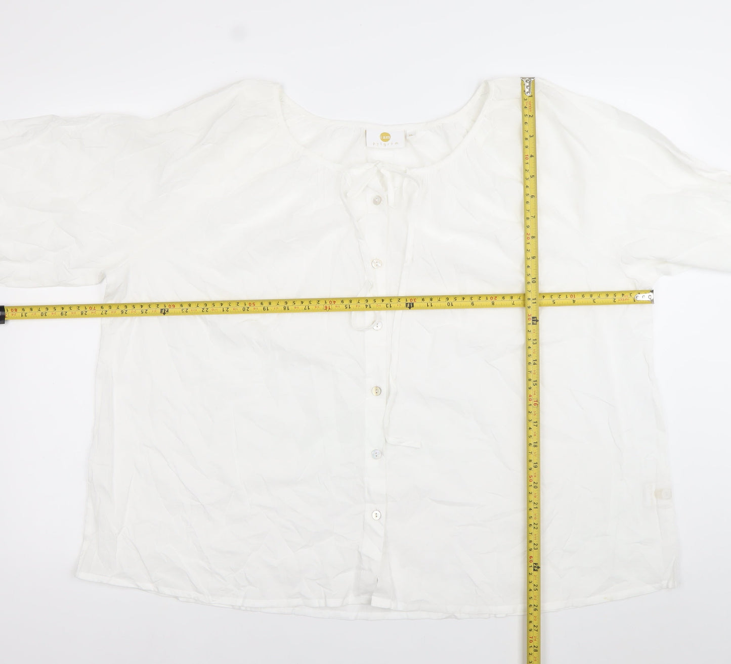 I Am Womens White Cotton XL Tunic Button-Up Long Sleeve Blouse