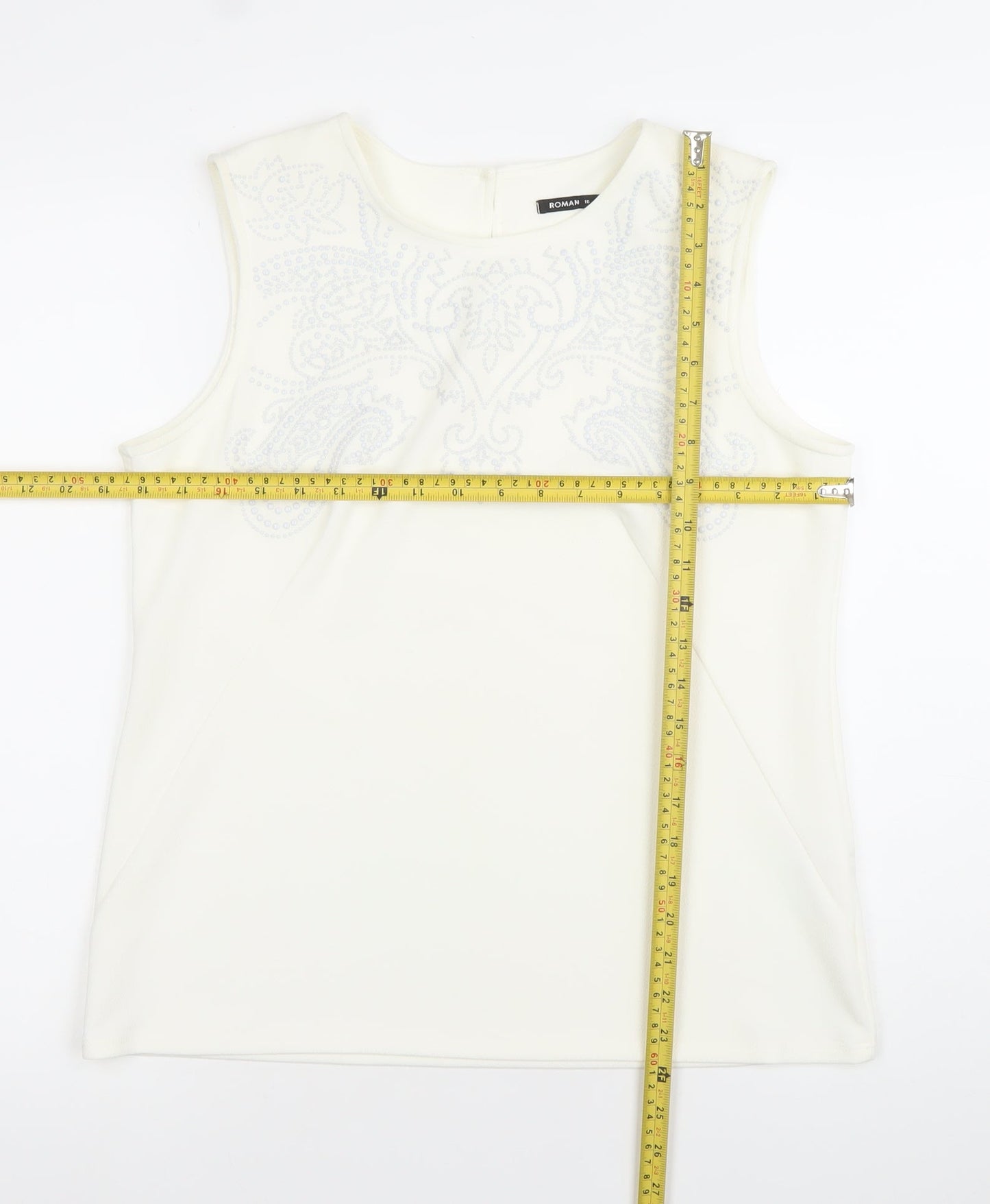 Roman Womens Ivory Beaded Sleeveless Blouse Size 16