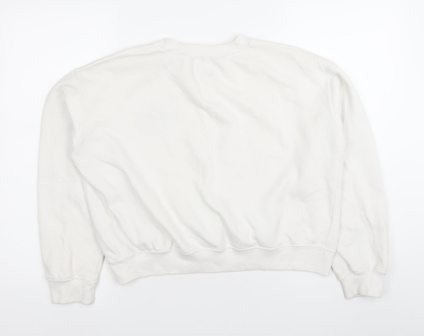Pull&Bear Women’s White Sweatshirt Size 10 Graphic Print Crew Neck
