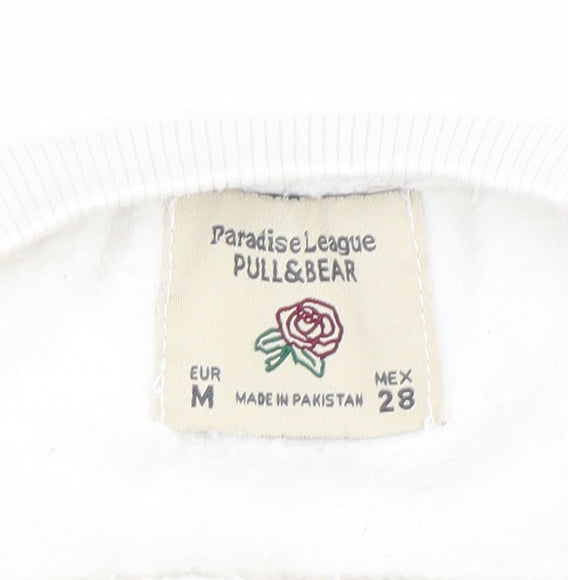 Pull&Bear Women’s White Sweatshirt Size 10 Graphic Print Crew Neck