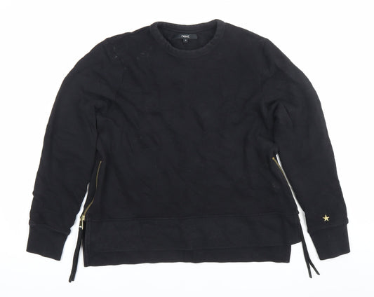 Next Womens Black Medium Sweatshirt Crew Neck Long Sleeve Cotton Zip Detail