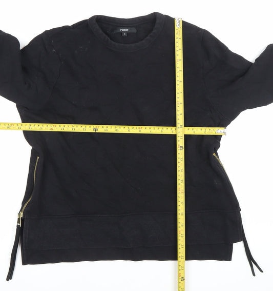 Next Womens Black Medium Sweatshirt Crew Neck Long Sleeve Cotton Zip Detail
