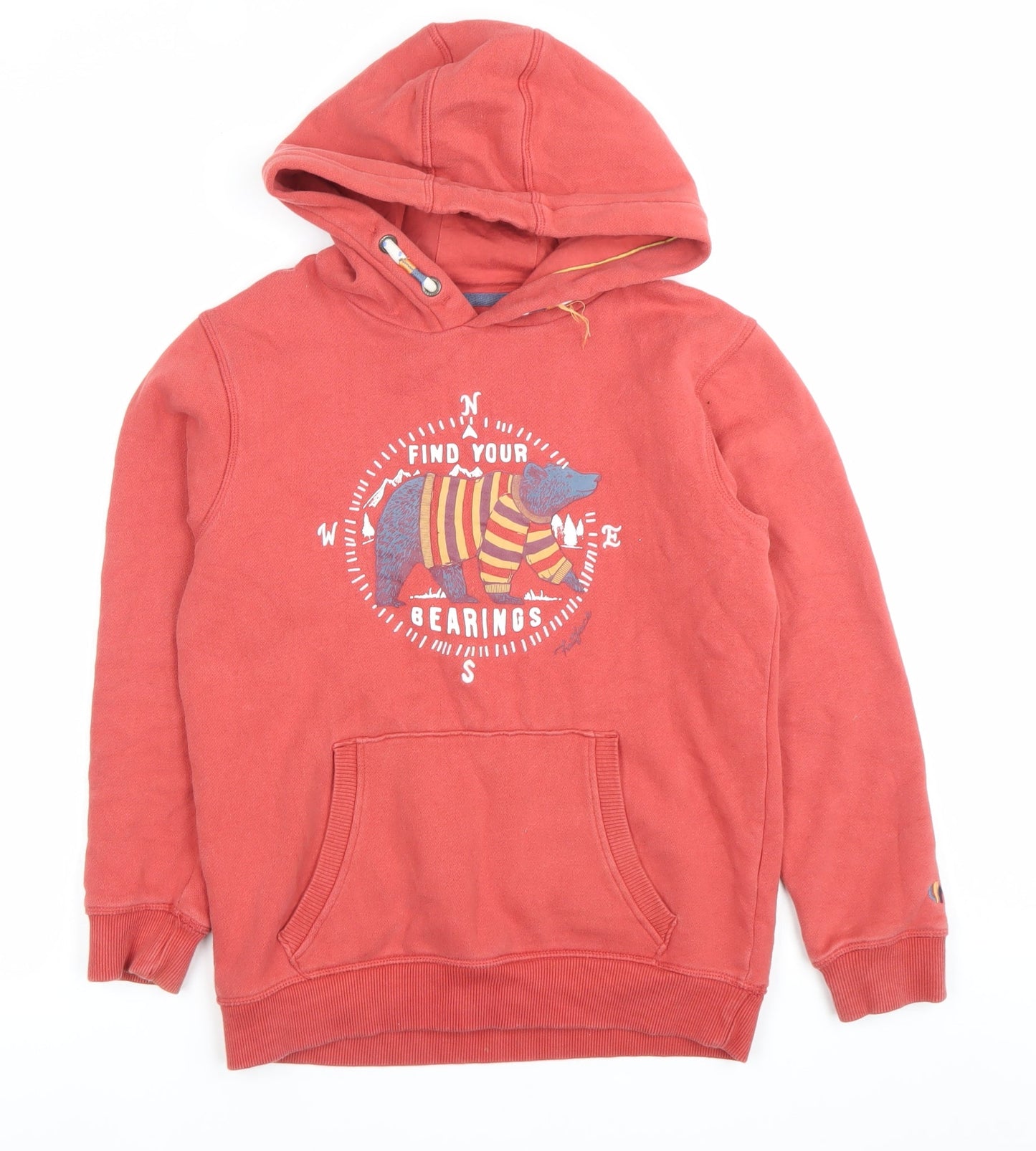 FatFace Boys Red Pullover Hoodie 10-11 Years Bear Graphic Cotton Hooded Jumper