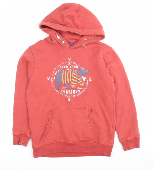 FatFace Boys Red Pullover Hoodie 10-11 Years Bear Graphic Cotton Hooded Jumper