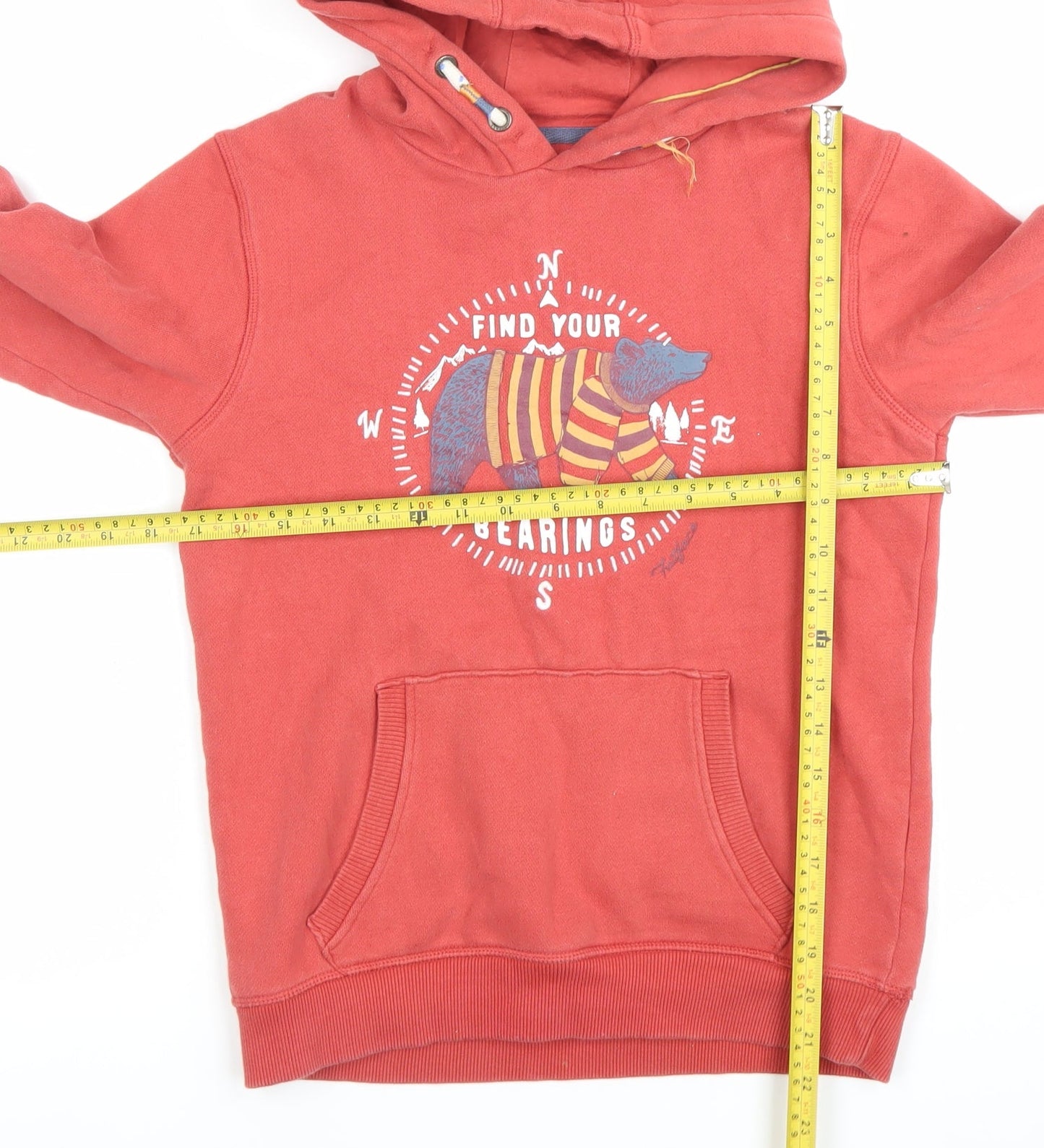 FatFace Boys Red Pullover Hoodie 10-11 Years Bear Graphic Cotton Hooded Jumper