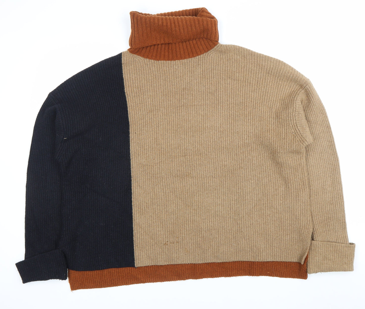 French Connection Women’s Brown Beige Black Roll Neck Jumper L