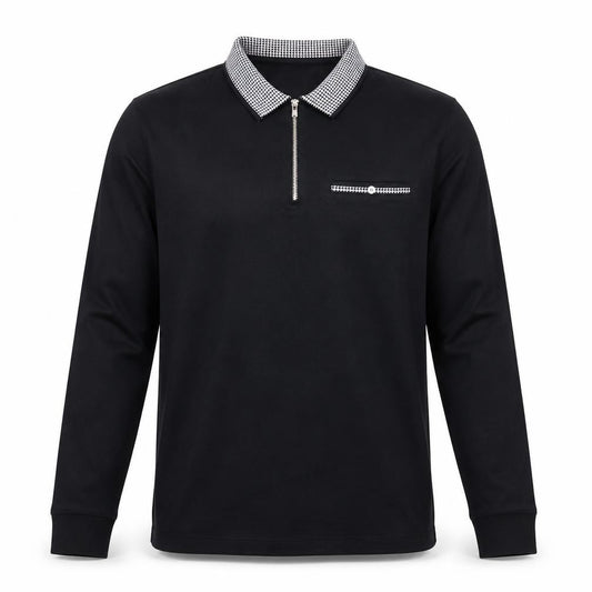 Next Men’s Black Long Sleeve Cotton Polo Shirt Size M Zip Collar