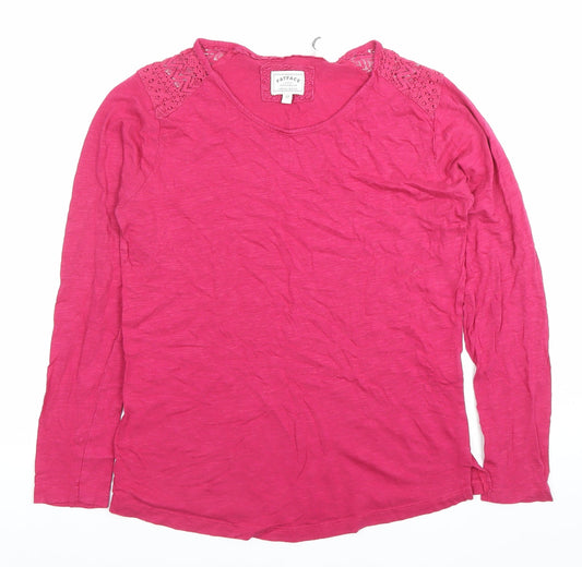 FatFace Womens Pink Lace Shoulder Long Sleeve Cotton Top Size 12