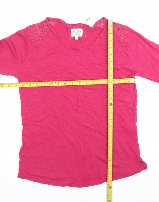 FatFace Womens Pink Lace Shoulder Long Sleeve Cotton Top Size 12