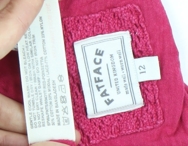 FatFace Womens Pink Lace Shoulder Long Sleeve Cotton Top Size 12