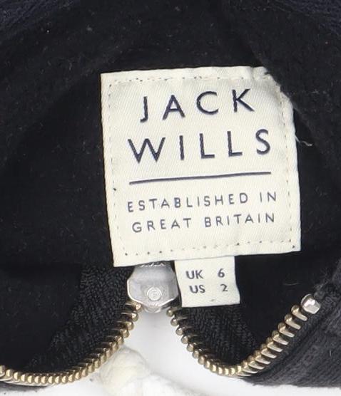 Jack Wills Womens Black Full Zip Hoodie Size UK 6 Cotton Blend