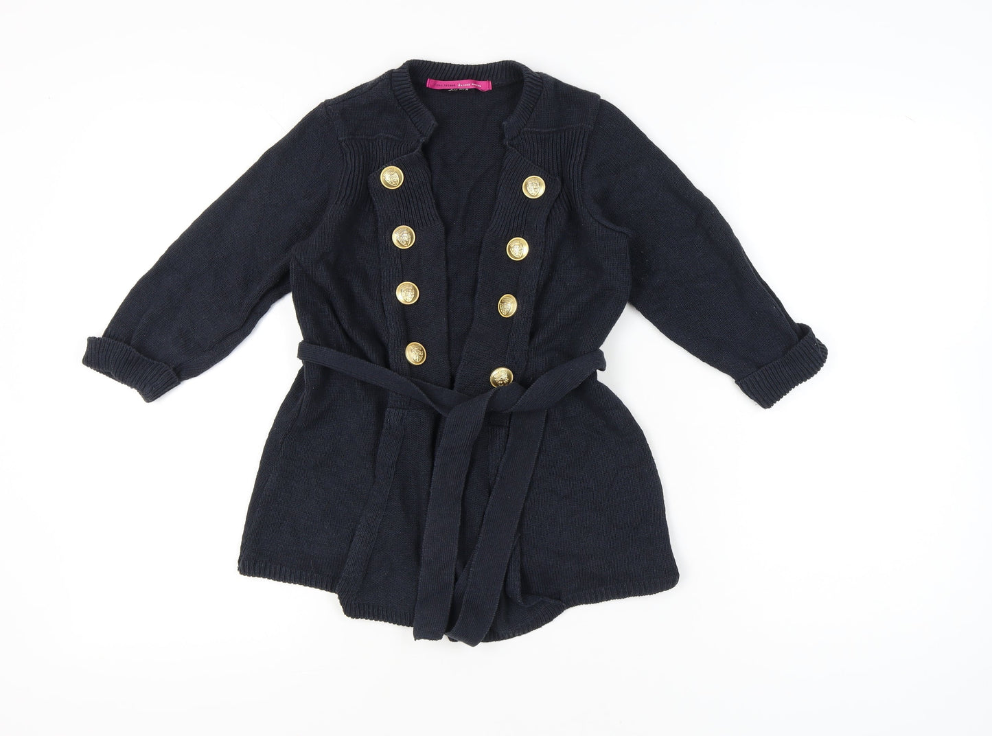 River Island Womens Black Cardigan Size 10 Belted Gold Button Knit