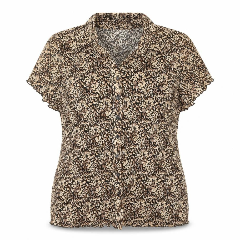 Bonmarché Womens Brown Size 22 Button-Up Floral Short Sleeve Blouse