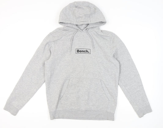 Bench Mens Grey Pullover Hoodie L Regular Fit Logo Sweatshirt