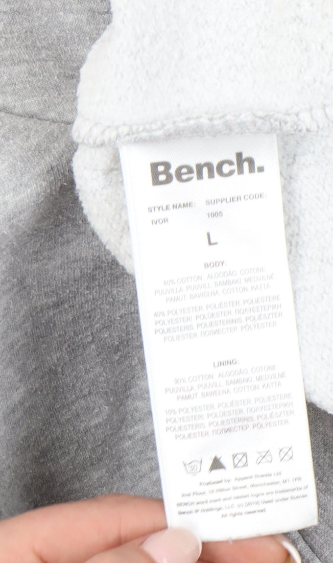 Bench Mens Grey Pullover Hoodie L Regular Fit Logo Sweatshirt