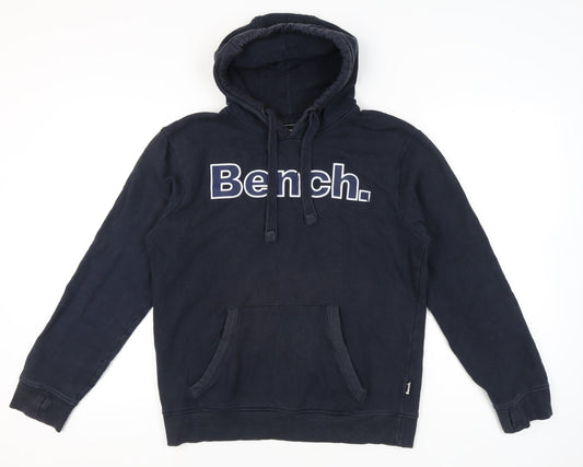 Bench Men’s Blue Pullover Hoodie L Logo Hooded Sweatshirt