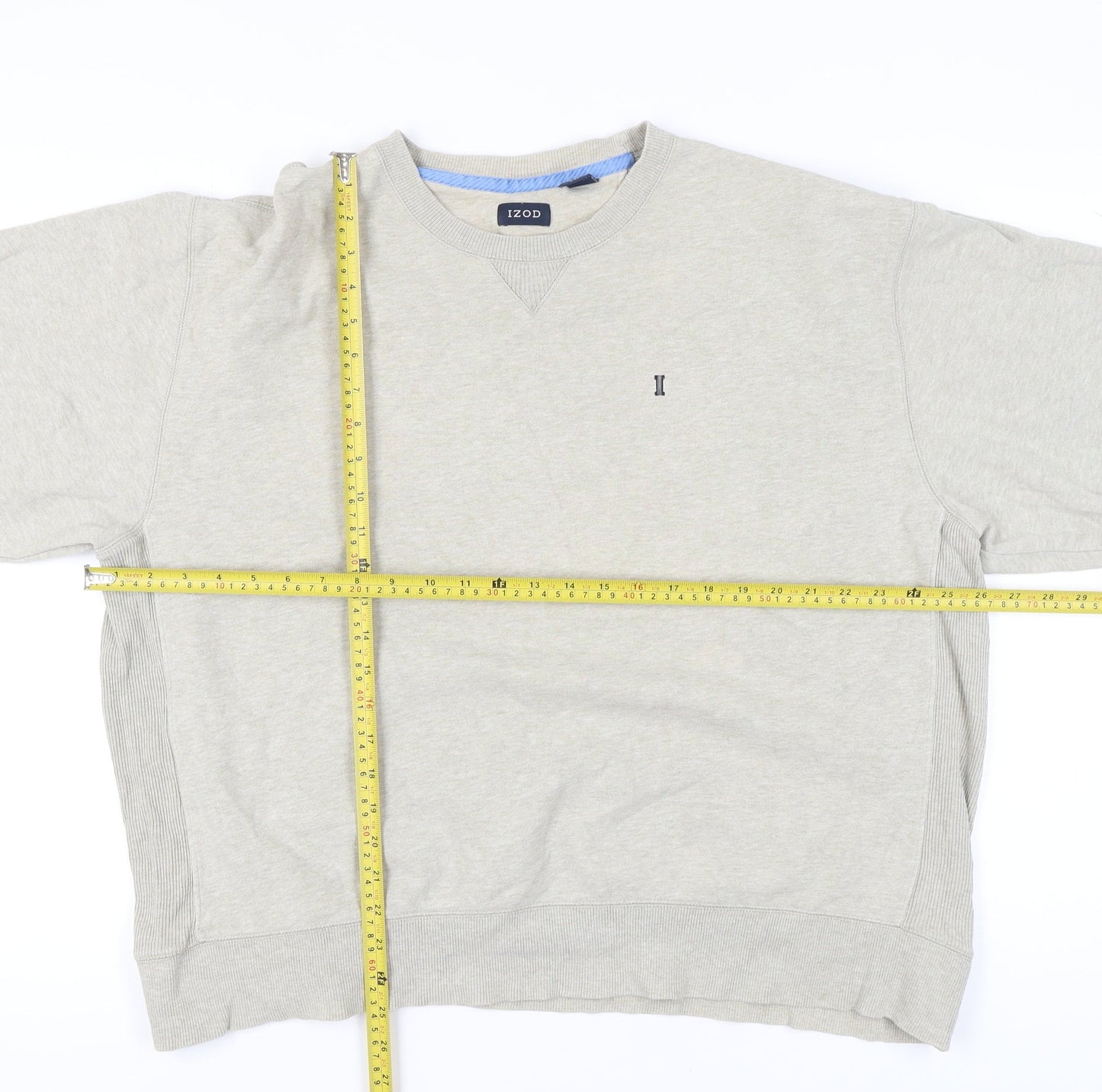 IZOD Men’s Beige Pullover Sweatshirt 2XL Logo Crew Neck Long Sleeve
