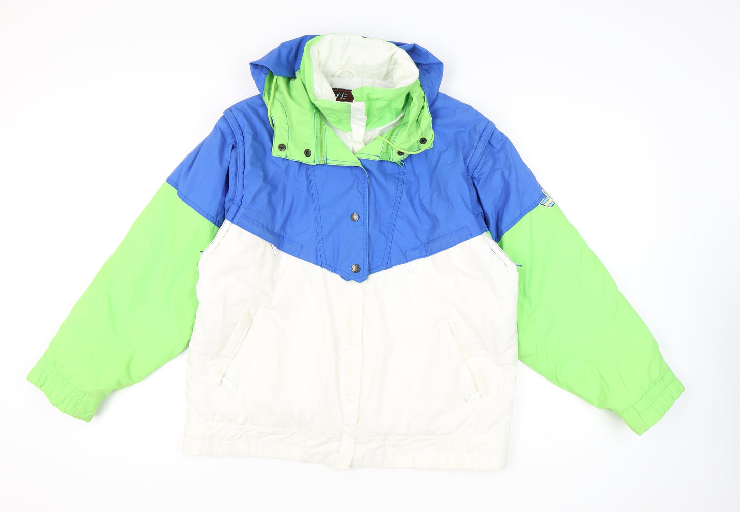 Nevica Womens Ski Jacket Blue Green White Size 14 Hooded Winter Coat
