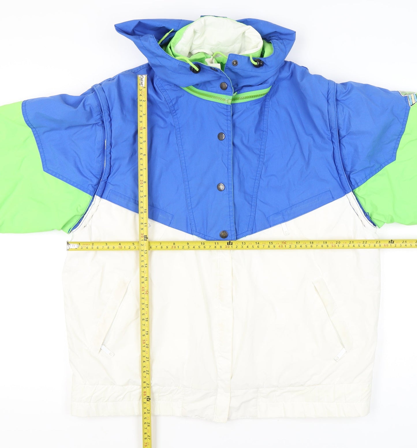 Nevica Womens Ski Jacket Blue Green White Size 14 Hooded Winter Coat