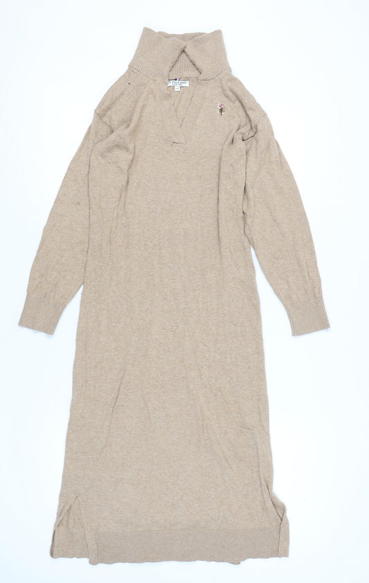 U.S. Polo Assn. Women’s Beige Jumper Dress Size 10 Cotton Cashmere