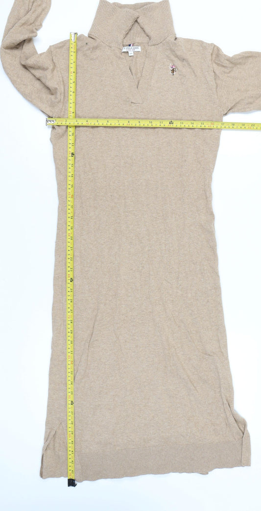 U.S. Polo Assn. Women’s Beige Jumper Dress Size 10 Cotton Cashmere