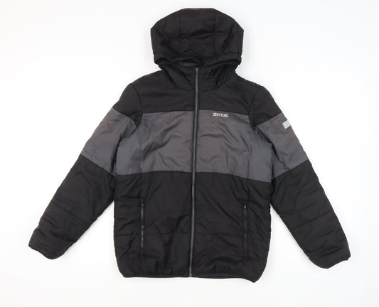 Regatta Boys Black Grey 14 Years Puffer Jacket Hooded Winter Coat