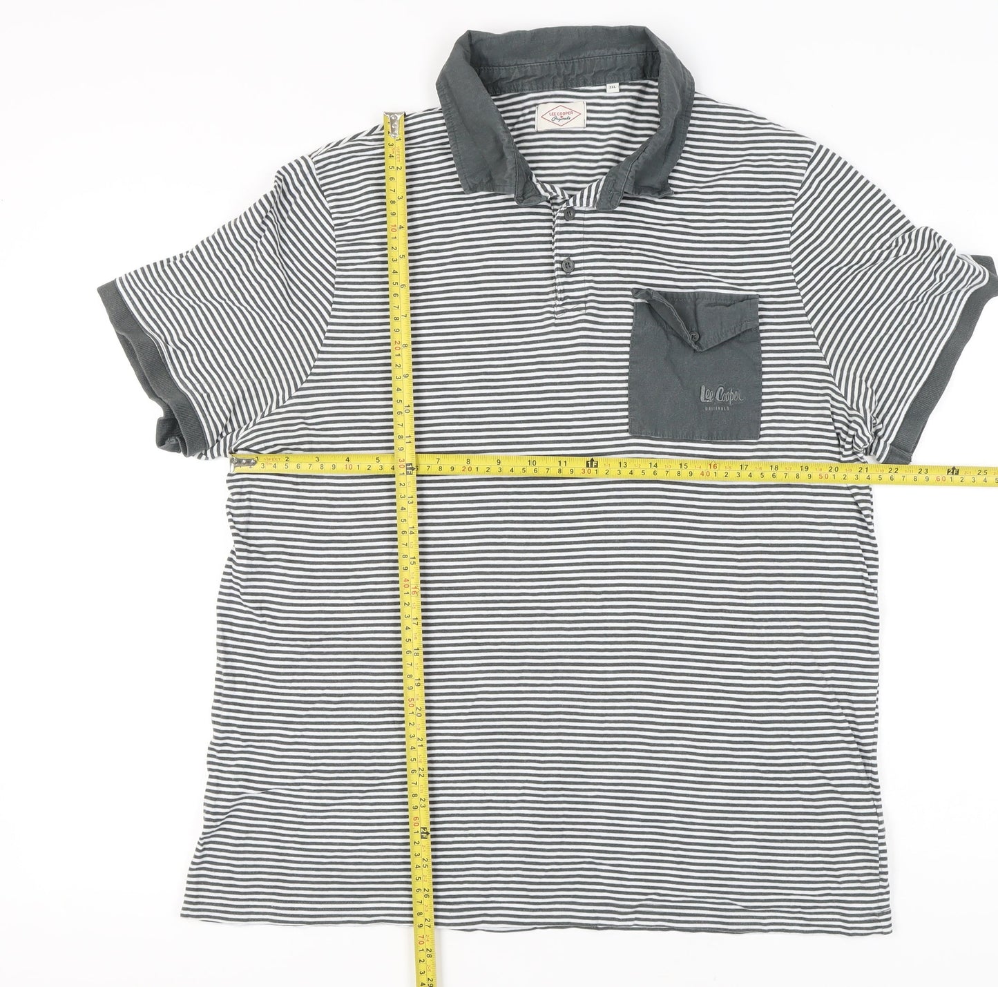 Lee Cooper Men’s Grey Striped Cotton Polo Shirt UK 3XL Casual