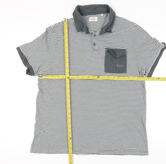 Lee Cooper Men’s Grey Striped Cotton Polo Shirt UK 3XL Casual