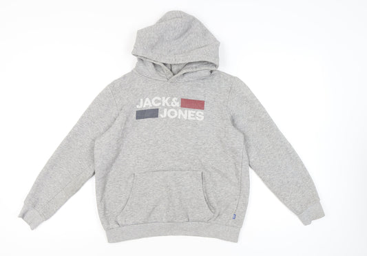 Jack & Jones Boys Grey 14Y Hoodie Pullover Logo Graphic Cotton Blend