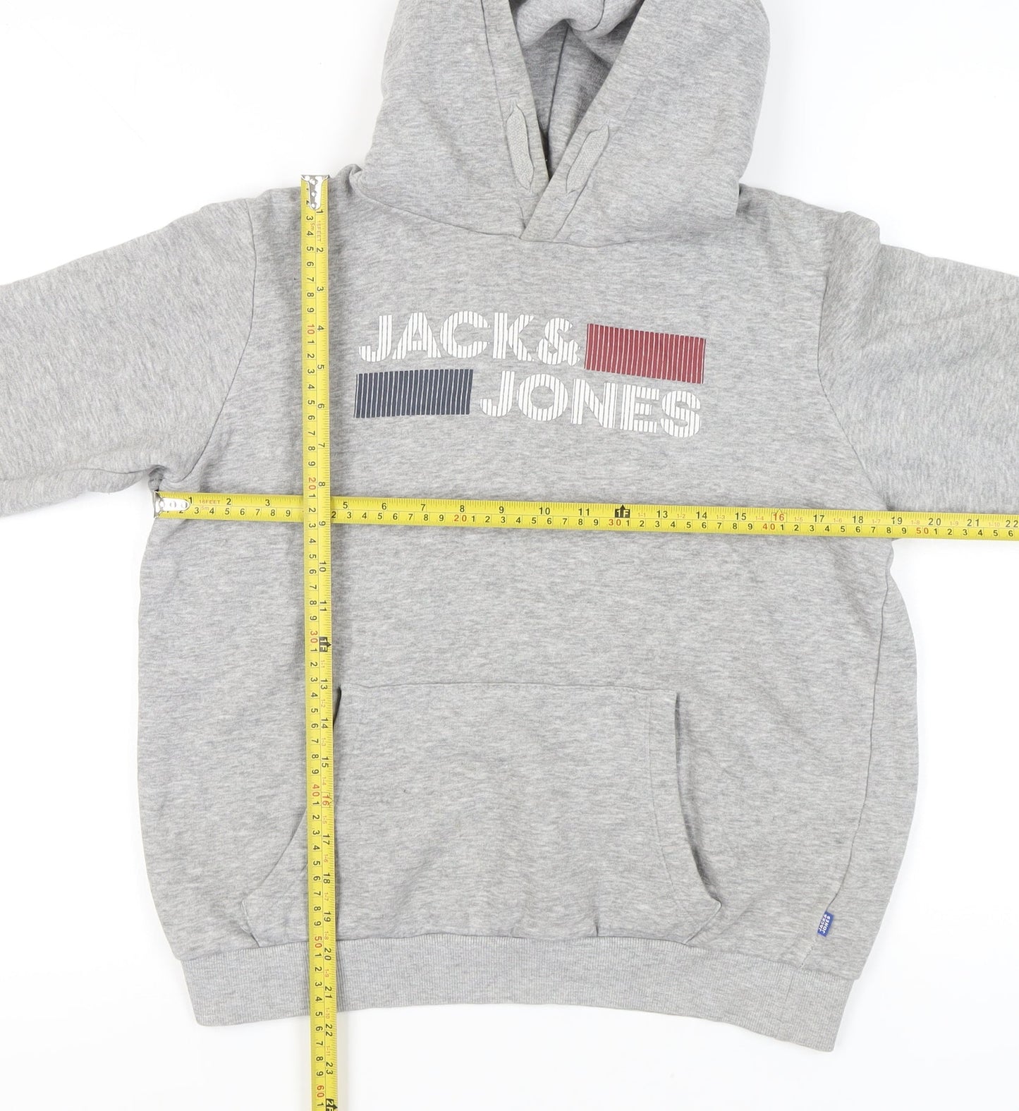 Jack & Jones Boys Grey 14Y Hoodie Pullover Logo Graphic Cotton Blend