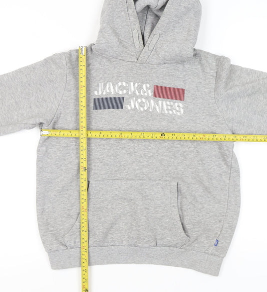 Jack & Jones Boys Grey 14Y Hoodie Pullover Logo Graphic Cotton Blend