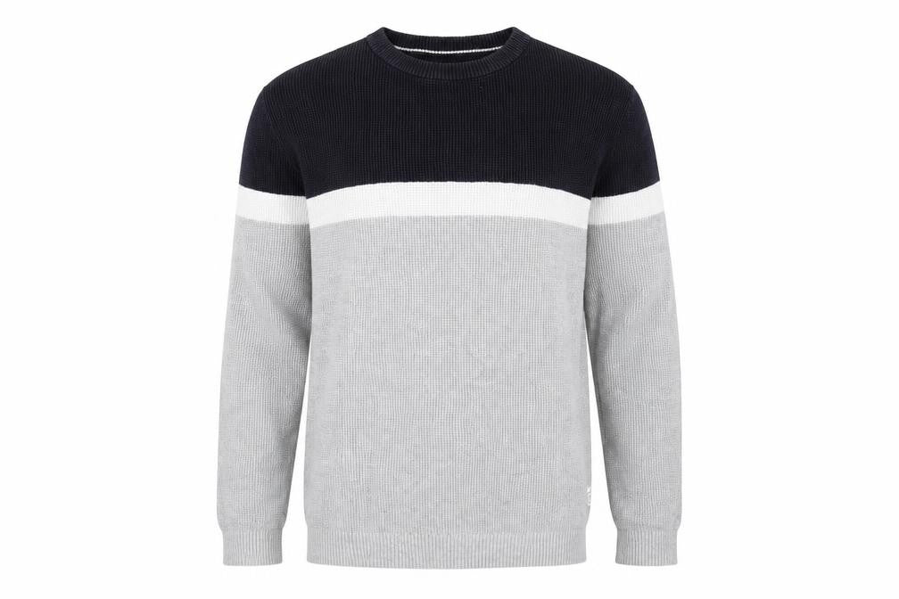 Jack & Jones Mens Grey & Black Striped Cotton Pullover Jumper L
