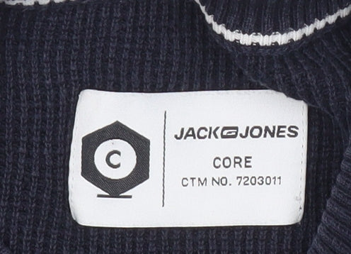 Jack & Jones Mens Grey & Black Striped Cotton Pullover Jumper L